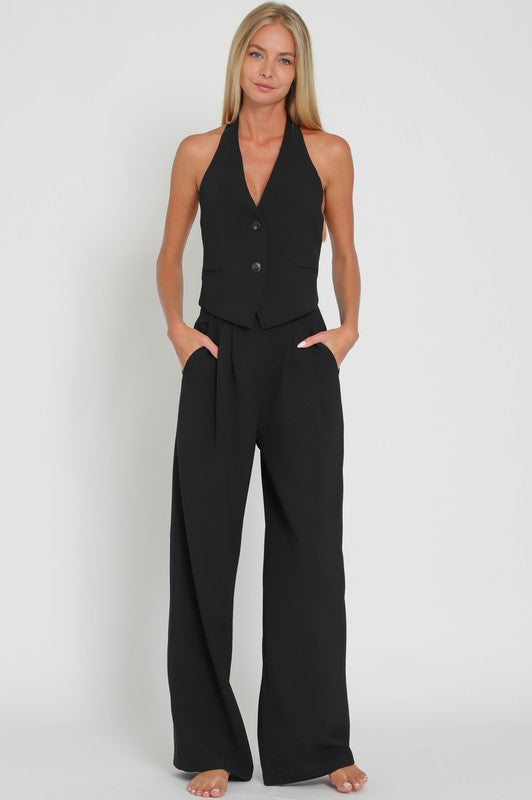 Winnie 2pc. Vest Trouser Pant Suit Set - Black