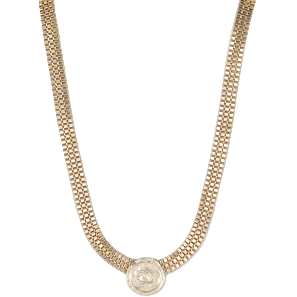 Chanel Strass Watch Chain Choker Collar CC Logo Pendant Necklace