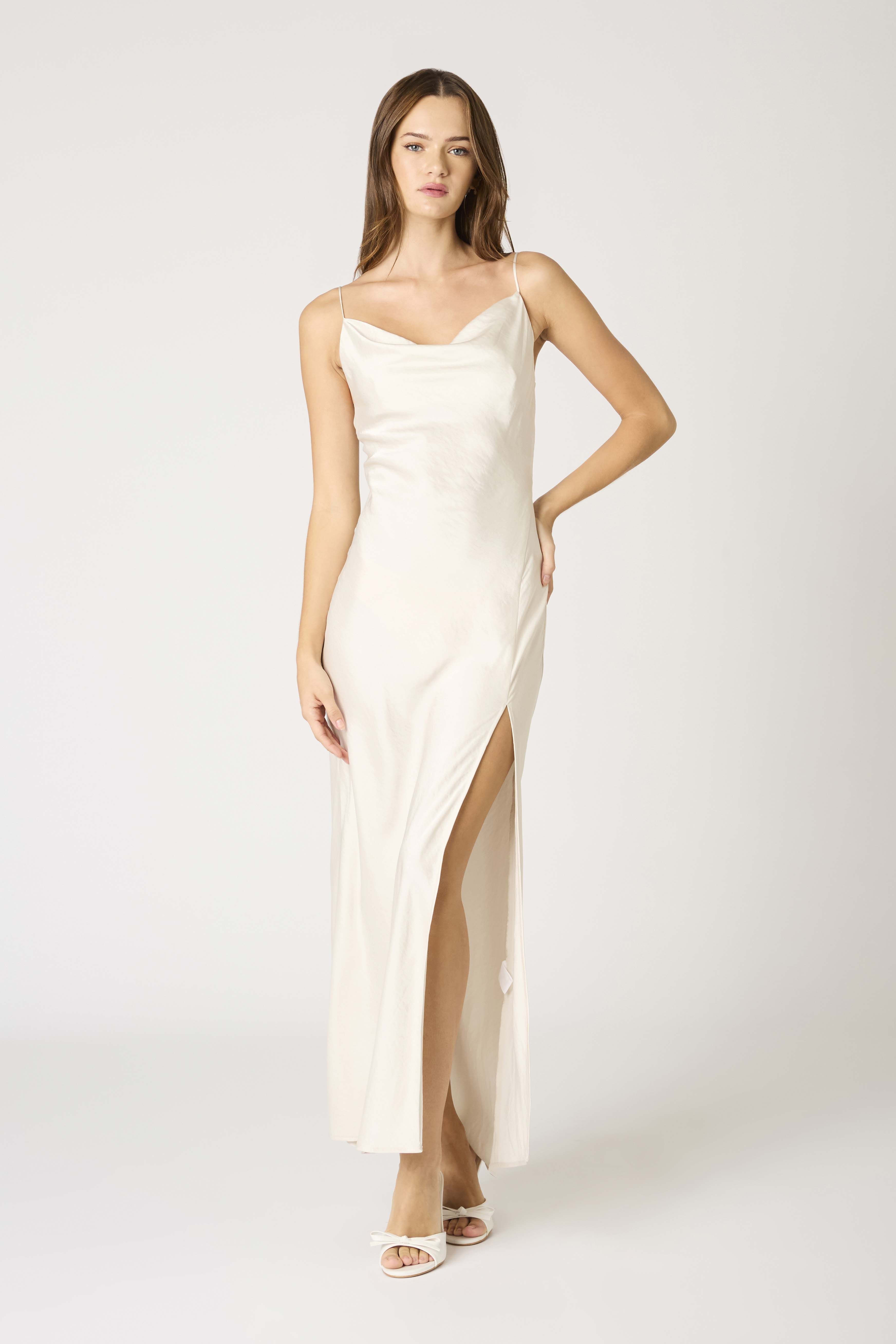 cowl satin maxi dress Elodie Cowl Satin Slip Maxi Dress Formal Gown