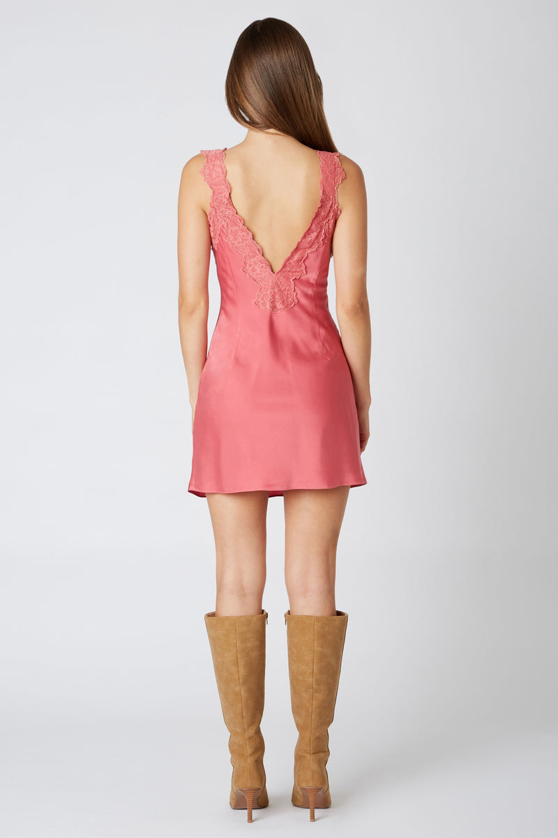 Lucia Satin Lace Trim Mini Slip Nightie Mini Dress - Dried Rose