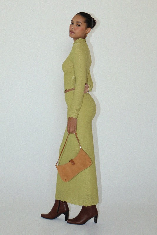 Phoebe Swirl Texture Mesh Midi Skirt - Key Lime