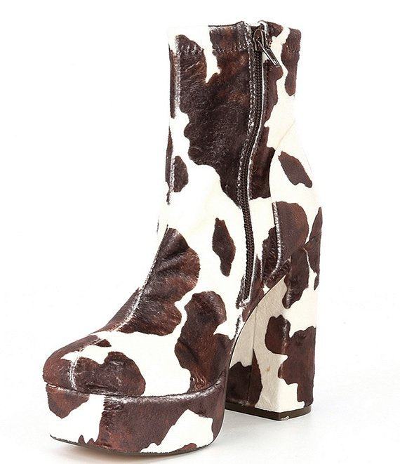 Steve Madden Bianca Cow Print Square Toe Platform Boots Mint Market