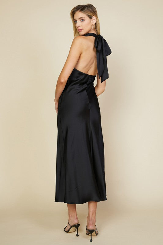 Bow'ing Out Satin Halter Dress