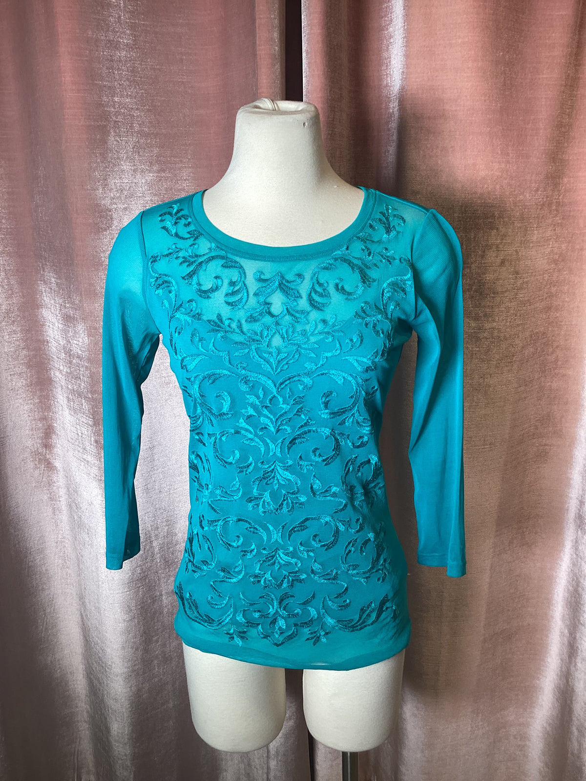 Vintage Y2K mesh floral embroidery top - S