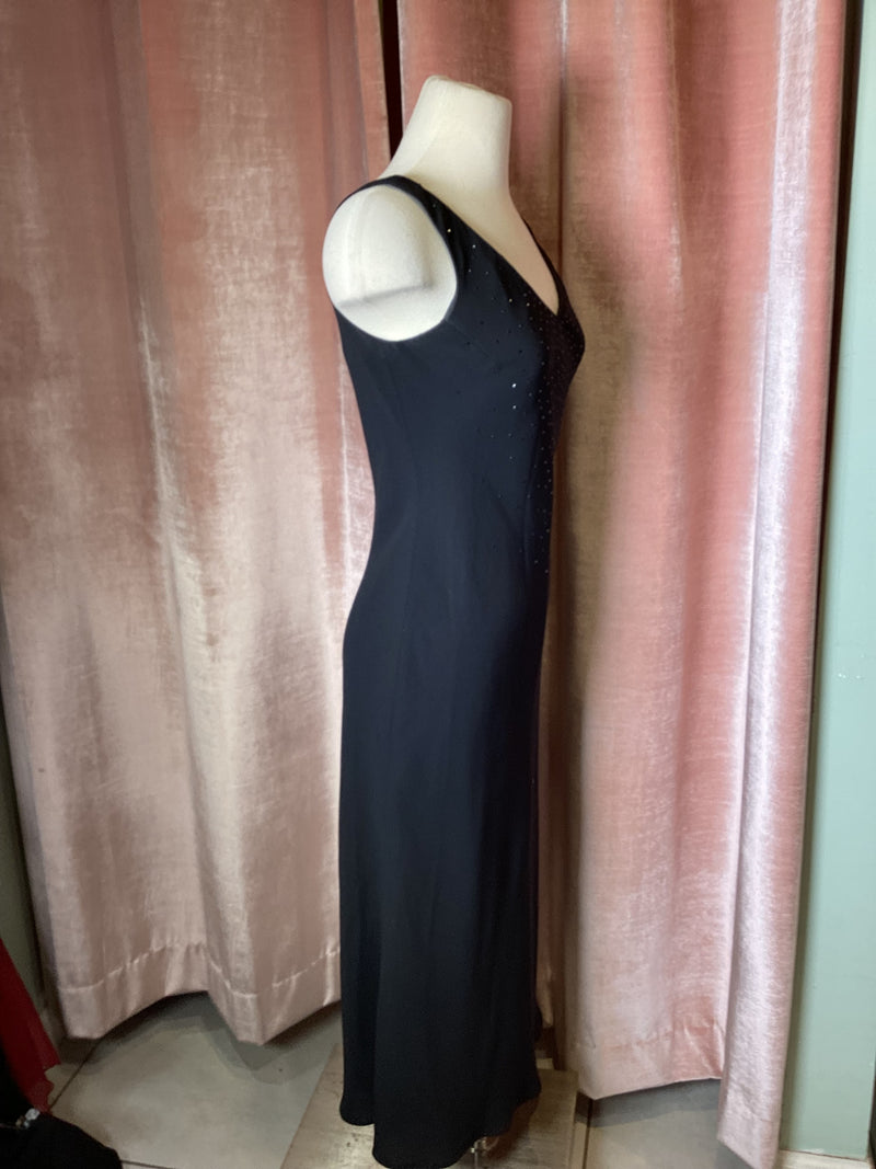 Vintage Y2K Jones New York Dress Rhinestone Crepe Bias Cut Midi Dress