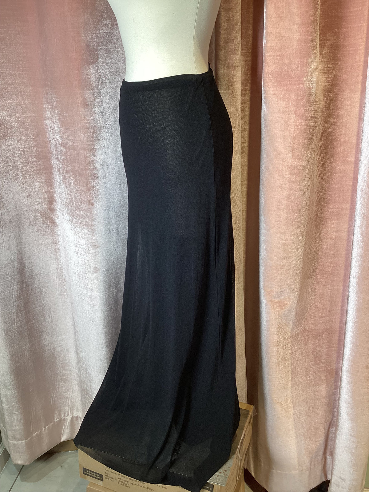 Y2K Jean Paul Gaultier Soliel Solid Black Double Mesh Maxi Skirt Large