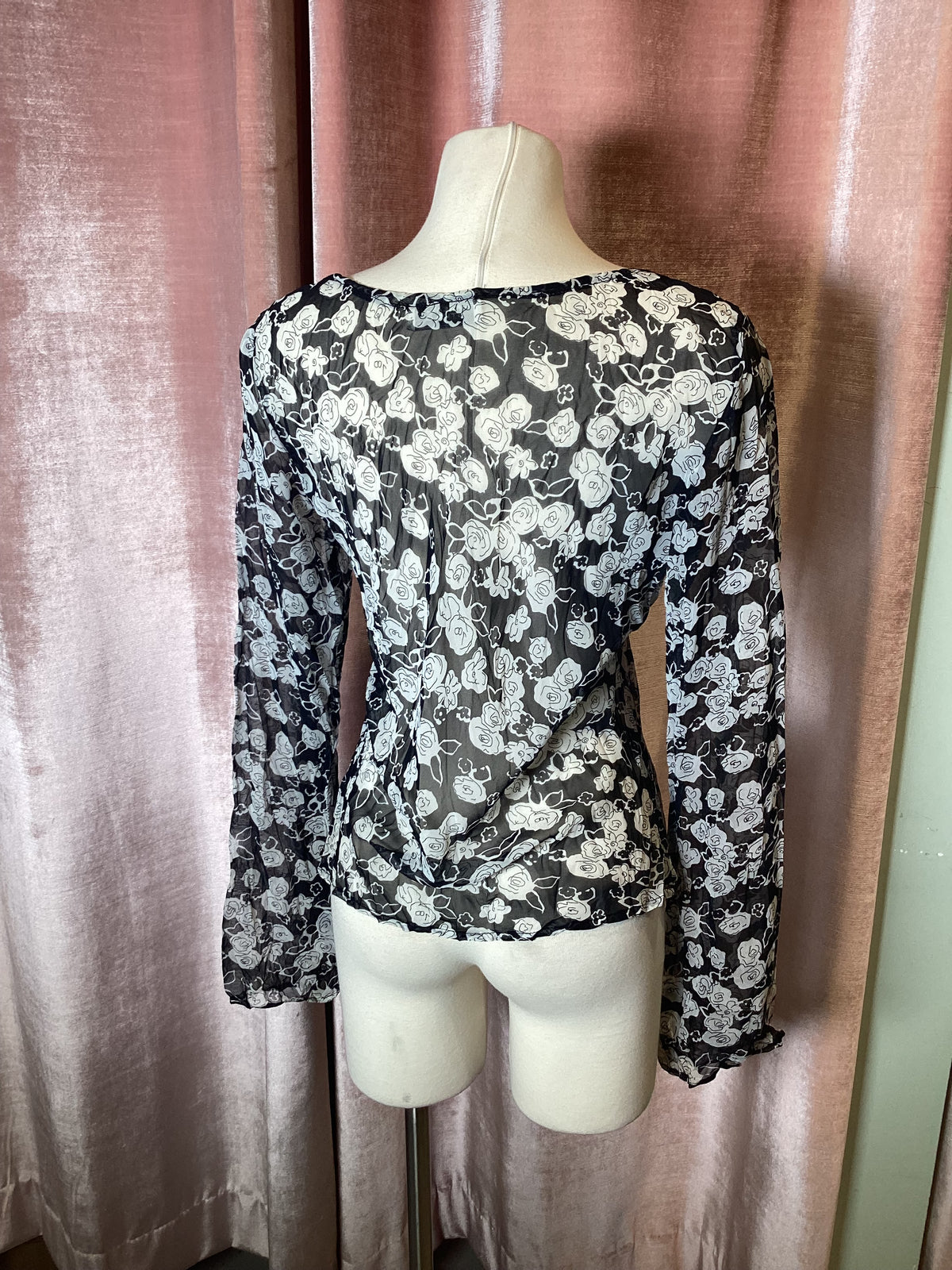 Vintage Y2K floral boho chiffon crinkle top - S