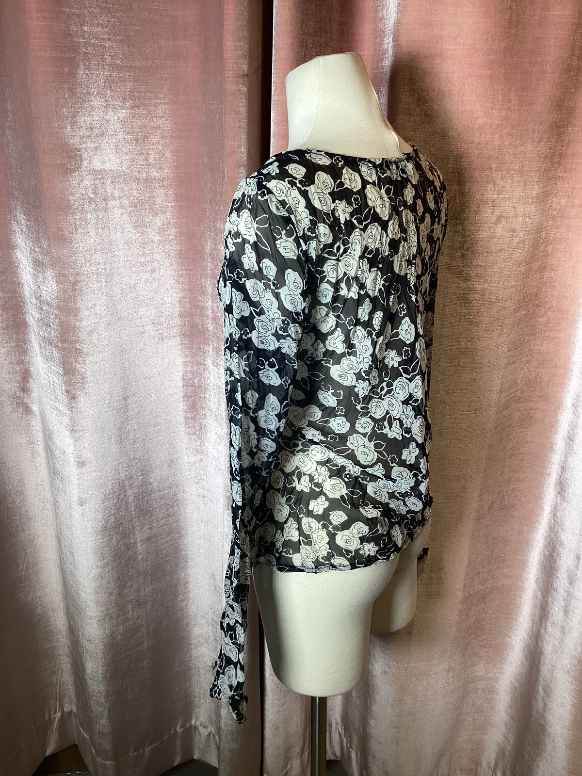 Vintage Y2K floral boho chiffon crinkle top - S