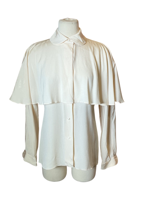 Vintage 1990s Ralph Lauren silk capelet cape button blouse shirt S/M