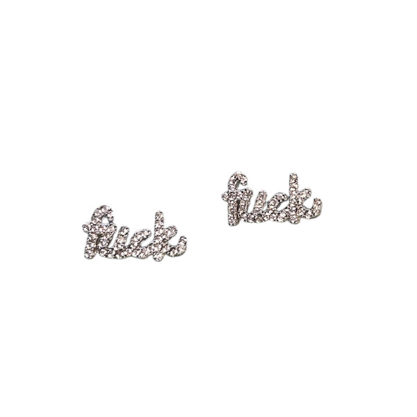 925 Fuck Pave Script Stud Earrings