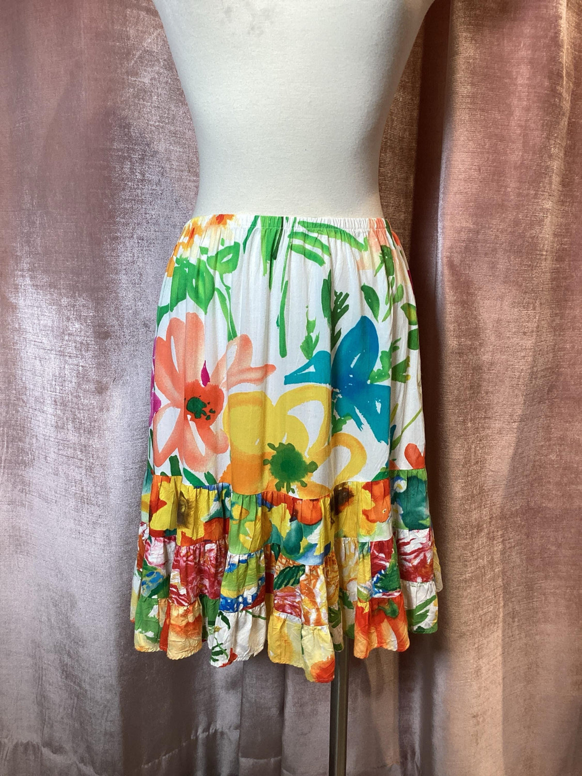 Vintage 90s James World Tiered Rayon Floral Skirt