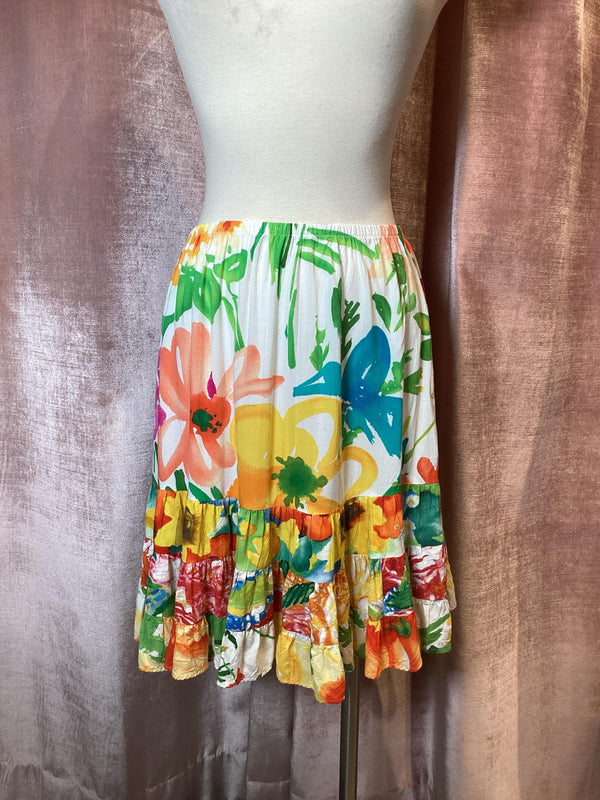 Vintage 90s James World Tiered Rayon Floral Skirt