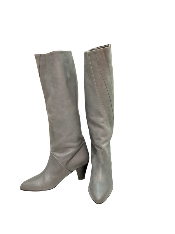 Vintage 80s Kessi Grey Nappa Leather Boots with Kitten Heel 4.5