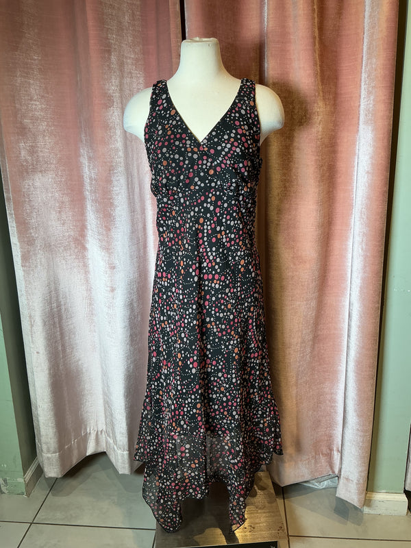 Y2K Jonathan martin polka dots poly chiffon surplice bias cut empire midi dress - L/XL