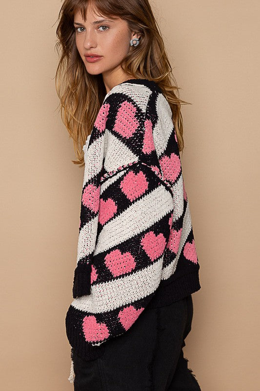 Harlow Knit Heart Crop Oversize Sweater Cardigan