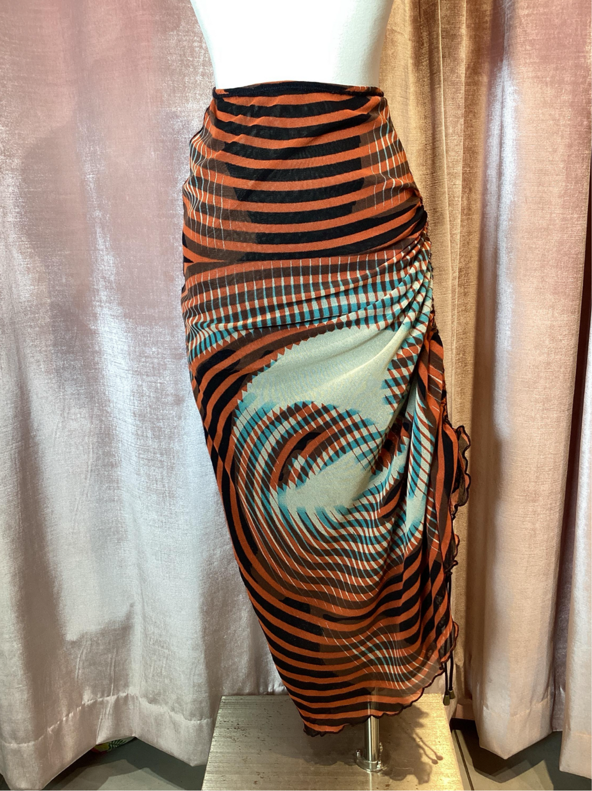 Y2K 90s Jean Paul Gaultier Soliel Maille Face Optical Illusion Photo Print Skirt Medium