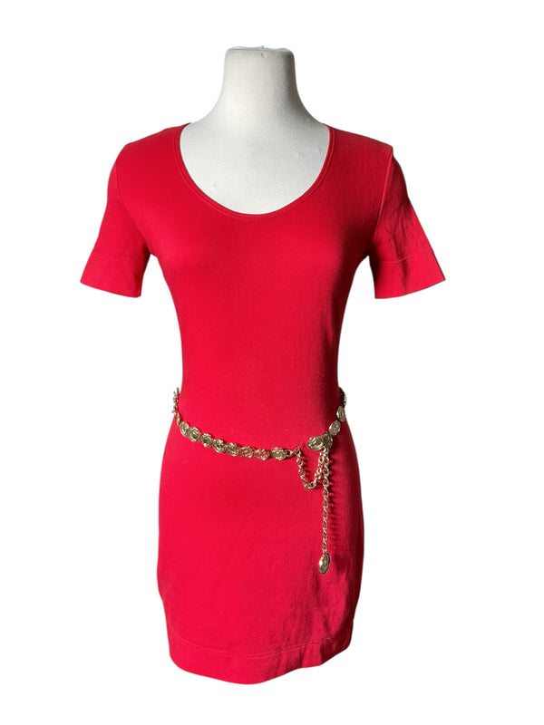 Vintage Y2K Moschino Red Gold coin beaded mini dress S