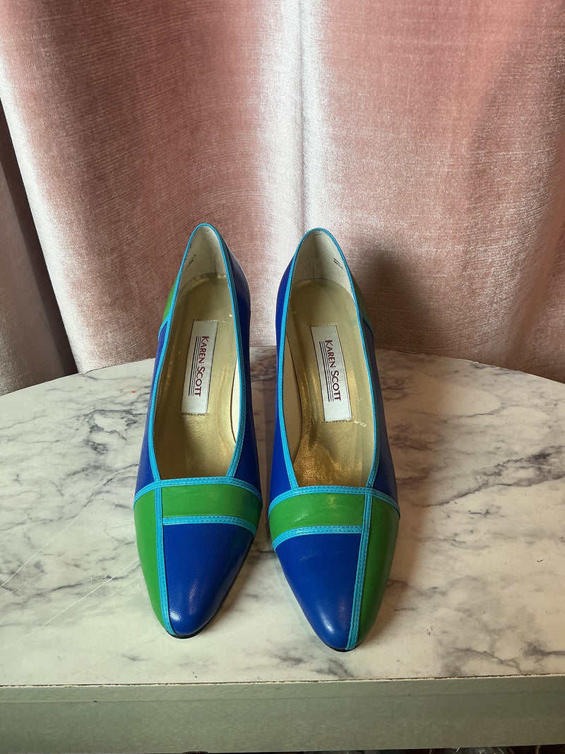 Vintage 80s color block leather retro pumps 7.5