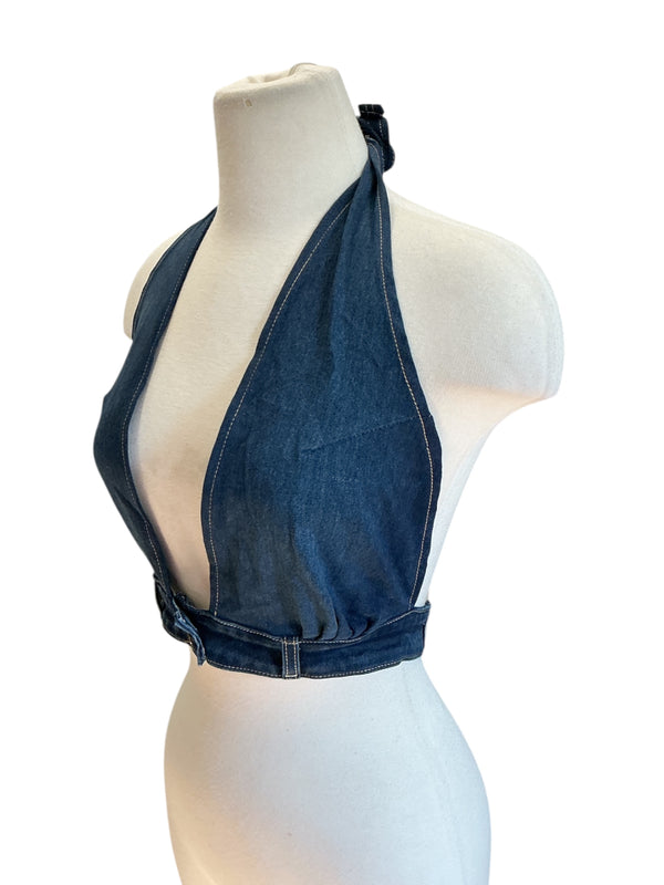 Jane Upcycled Denim 70s Style Halter Neck Top