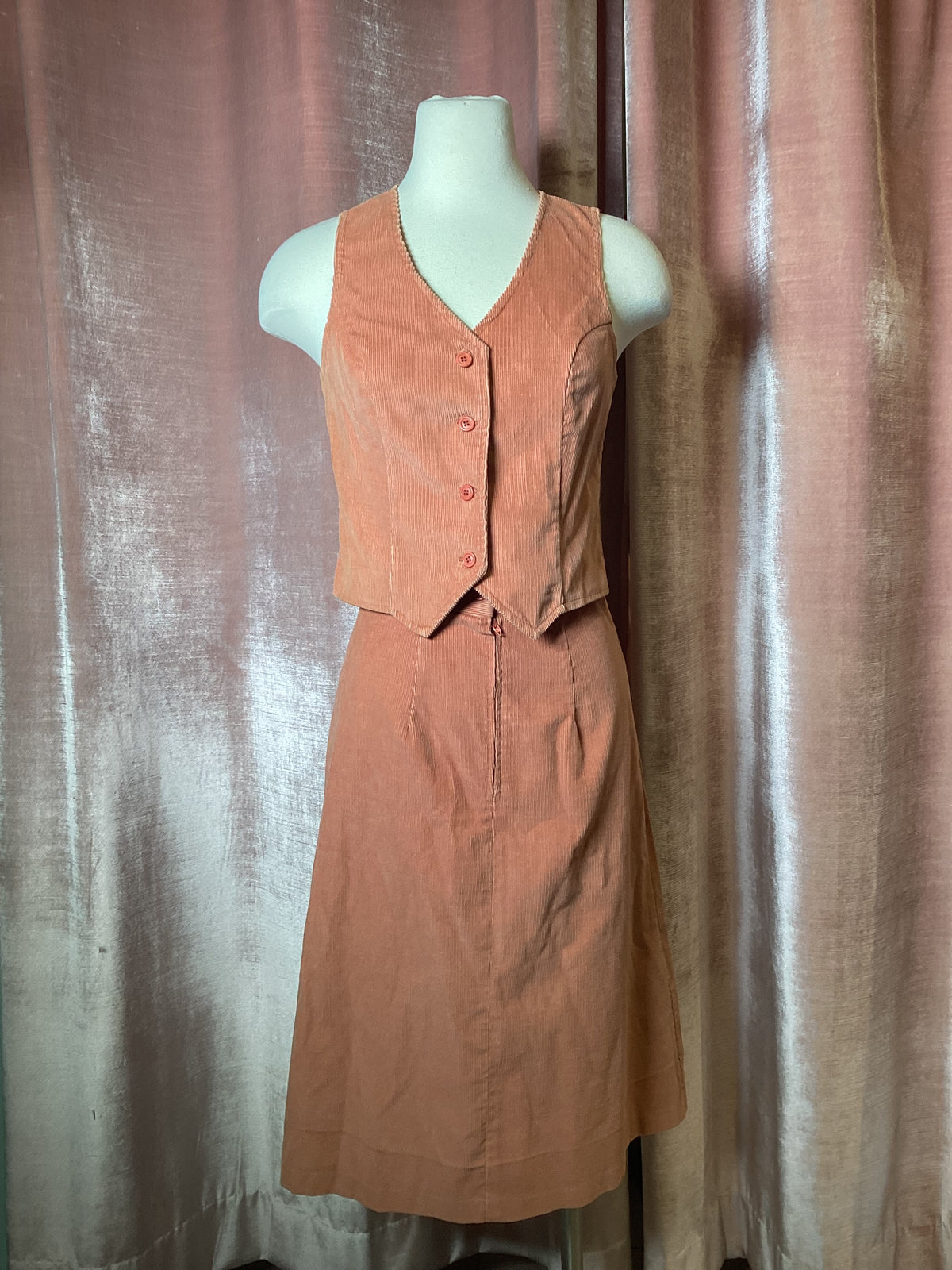 Vintage 1970’s corduroy union label two piece vest and midi skirt set - S