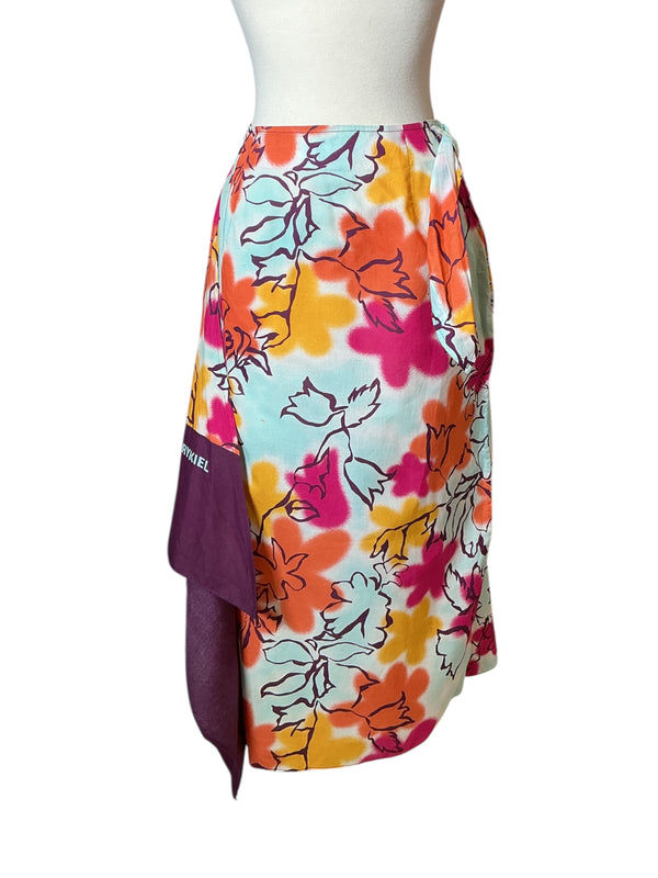 Vintage Y2K Sonia Rykiel watercolor floral wrap midi cotton skirt S/M