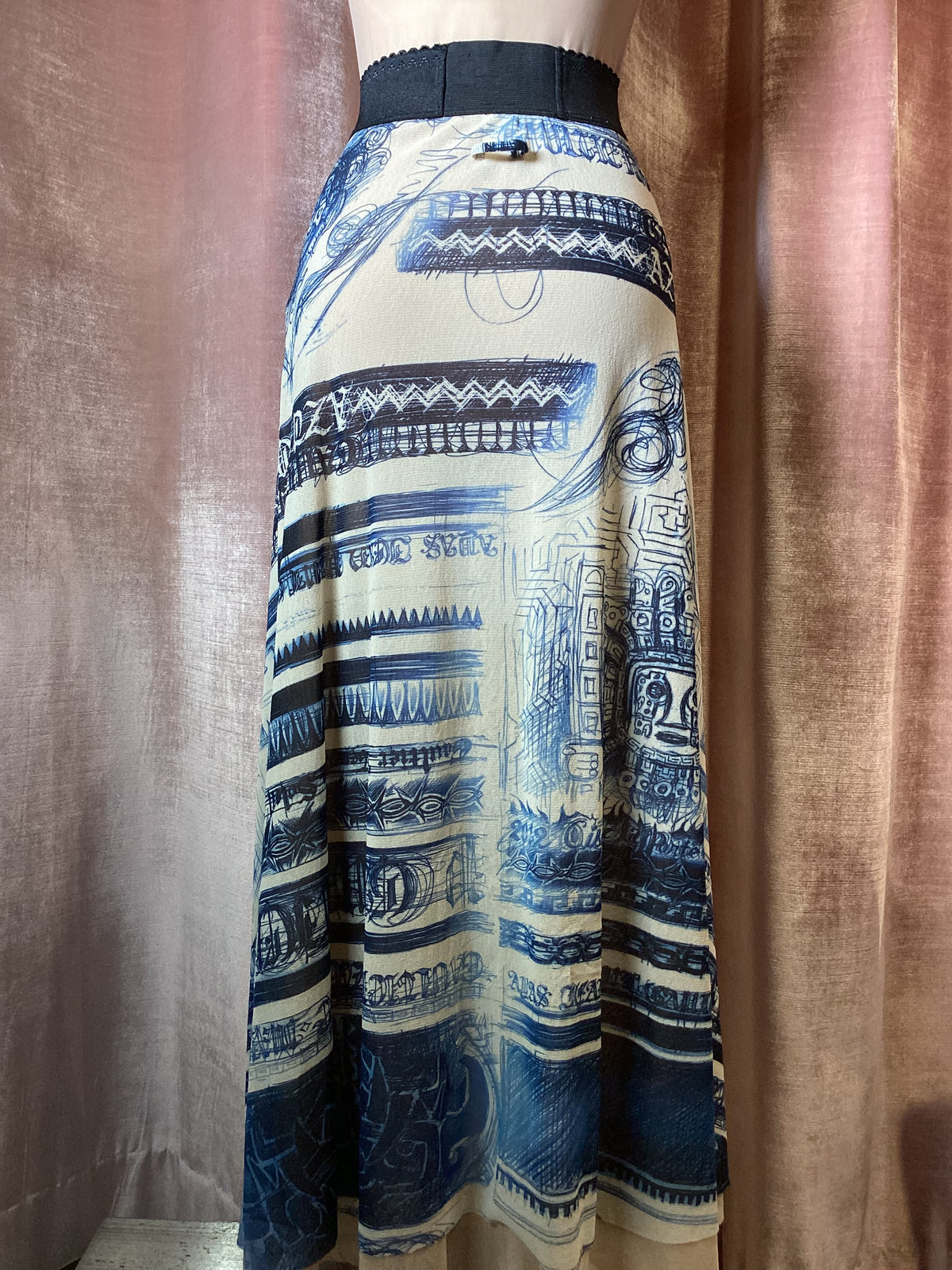 Y2K 90s Jean Paul Gaultier Soliel Architecture Photo Print Skirt Large XL