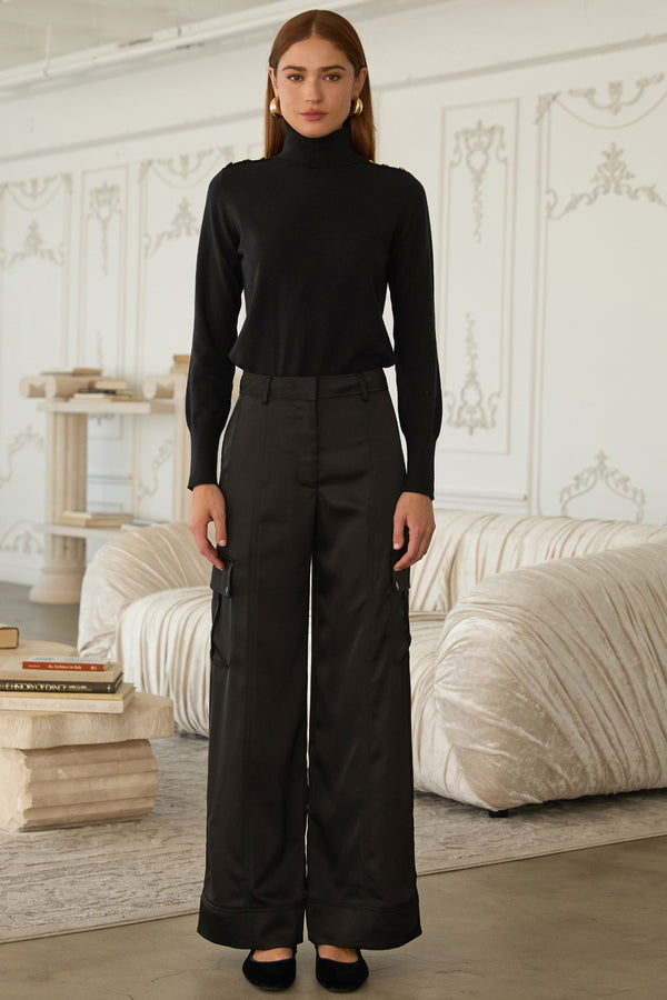 Kate Knit Gold Crest Buttons Sweater Top - Noir