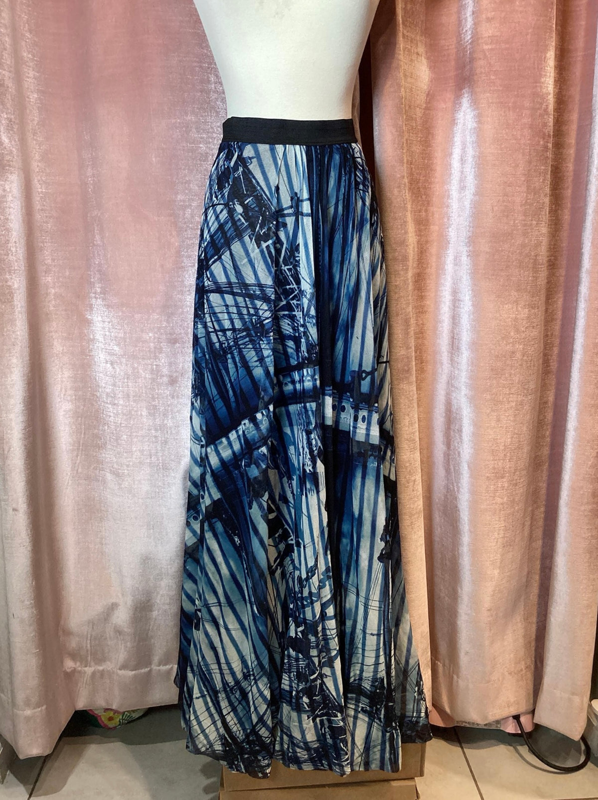 Y2K 90s Jean Paul Gaultier Soliel Maxi Mesh Nautical Boat Scene Print Skirt Medium