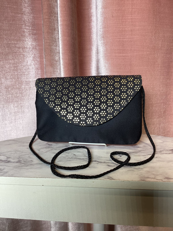 Vintage 1980s Givenchy leather satin metallic design flap crossbody formal bag