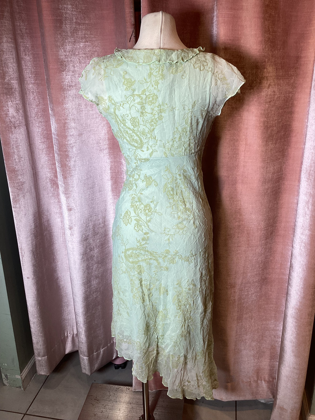 Vintage Y2K CDC poly crinkle chiffon surplice floral midi dress - S/M