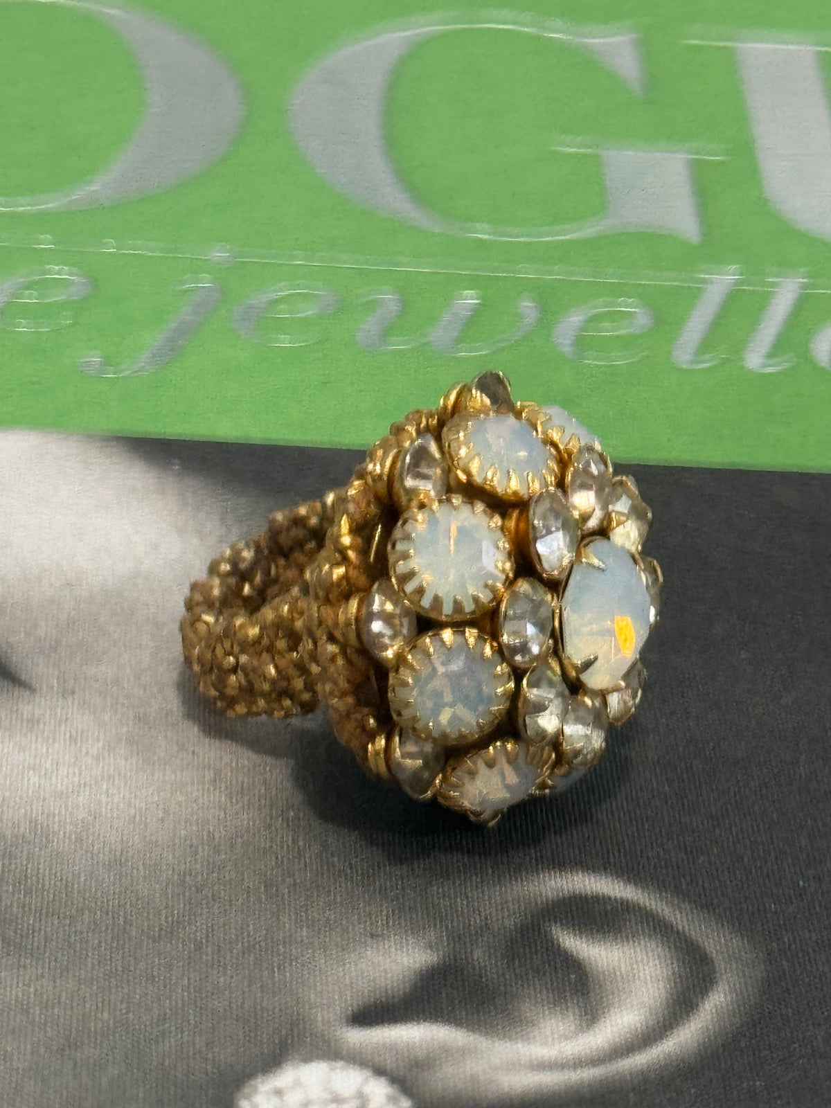 Vintage 1960s CZ Dome Ring with Stretch Crochet Band