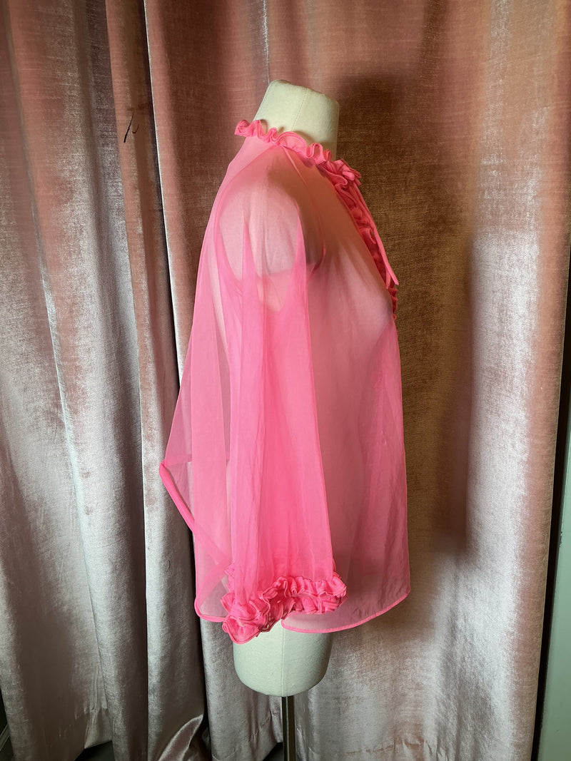 Vintage 60’s nylon chiffon hot pink sheer babydoll tent top M