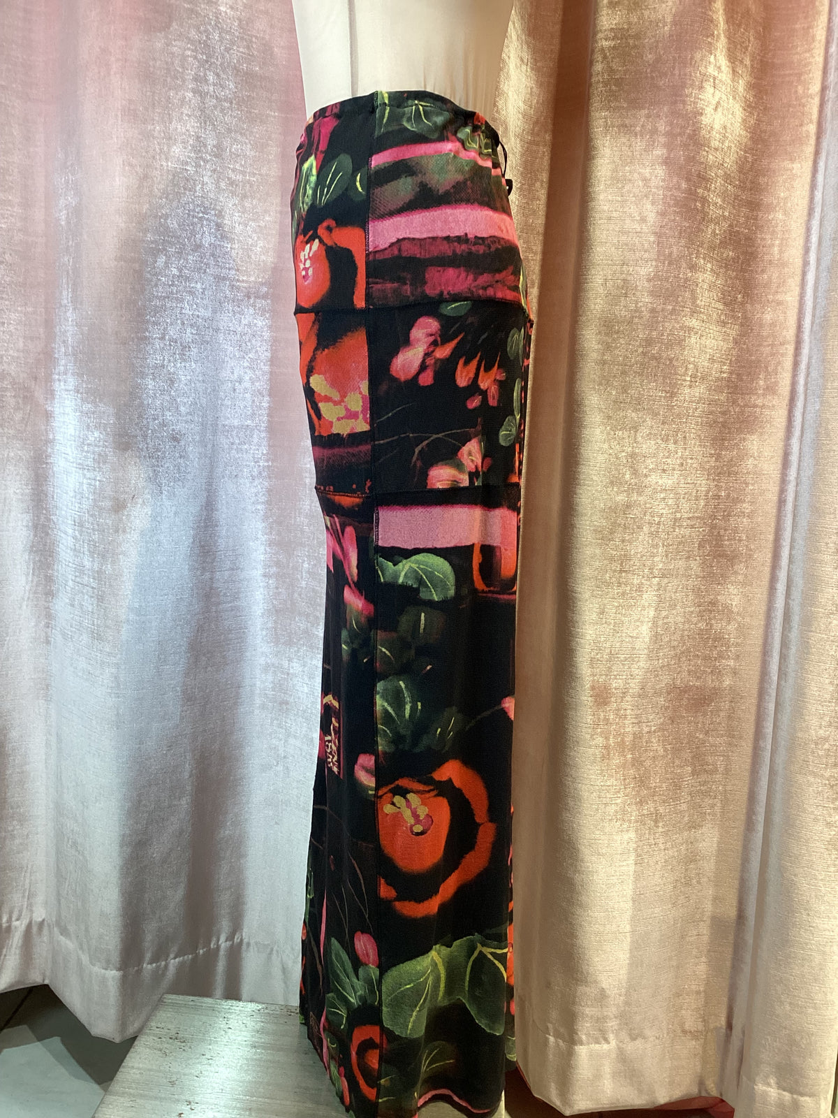 Y2K 90s Jean Paul Gaultier Soliel Floral photo Print mesh Maxi Skirt XL