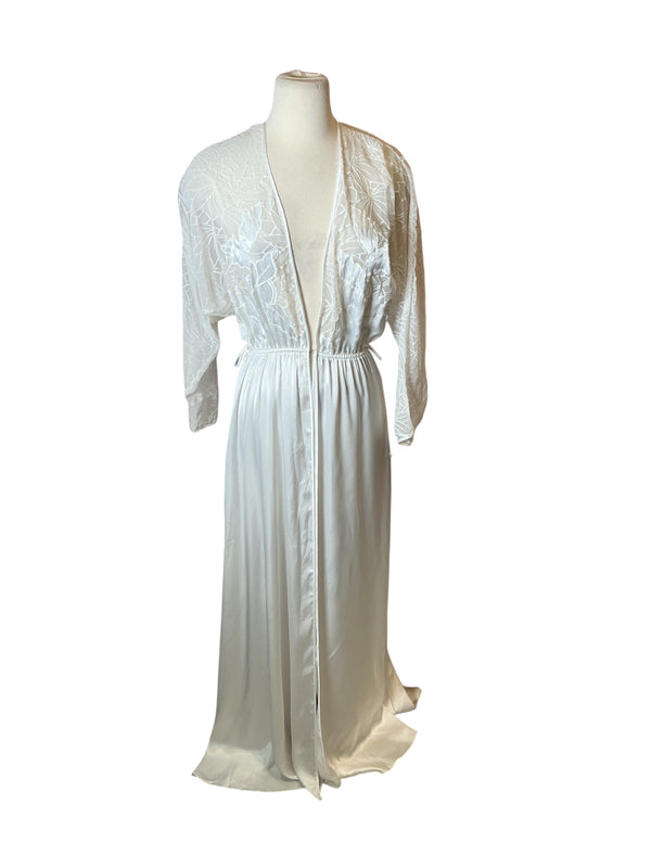 Vintage White Silky Robe with Lace Details Long Bridal Robe Women's Nightgown S