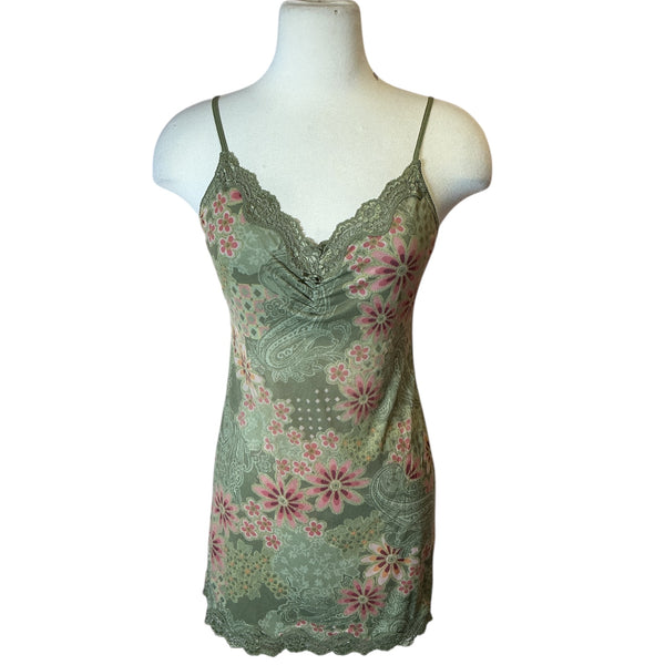 Y2K Victoria’s Secret paisley print lace trim stretch mini slip nightie dress M