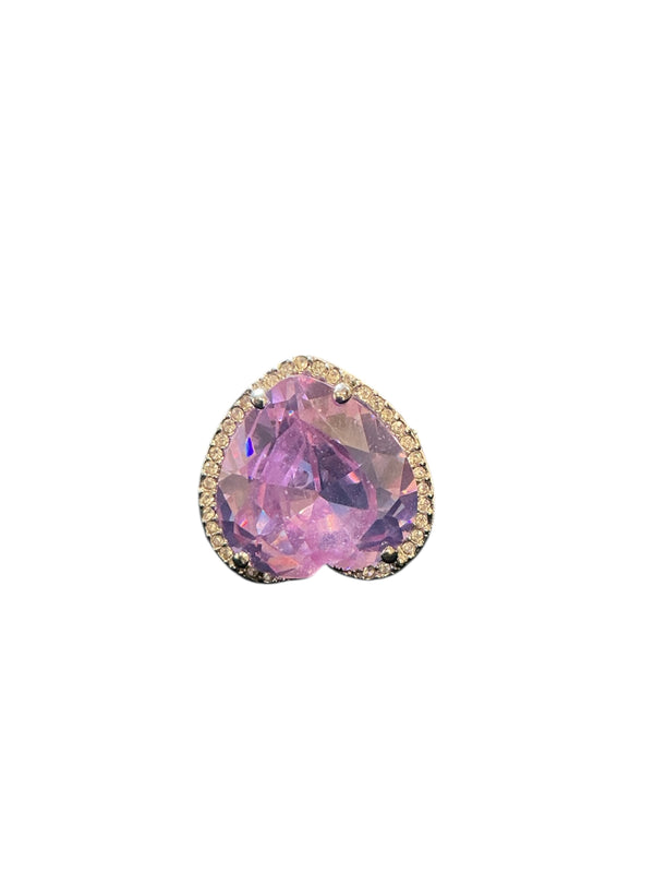 Vintage 90s oversized pink sapphire cz frame heart ring 8