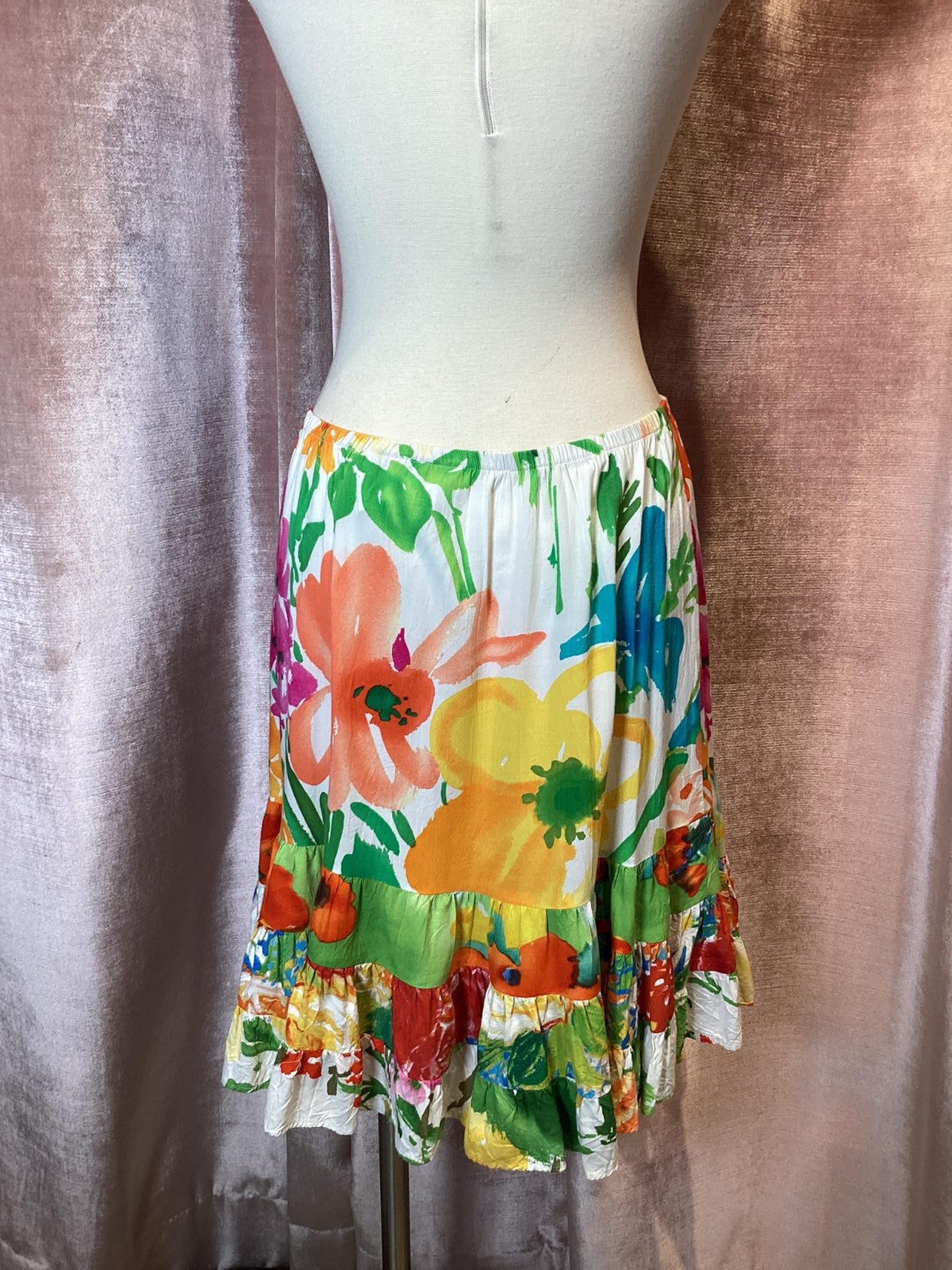 Vintage 90s James World Tiered Rayon Floral Skirt