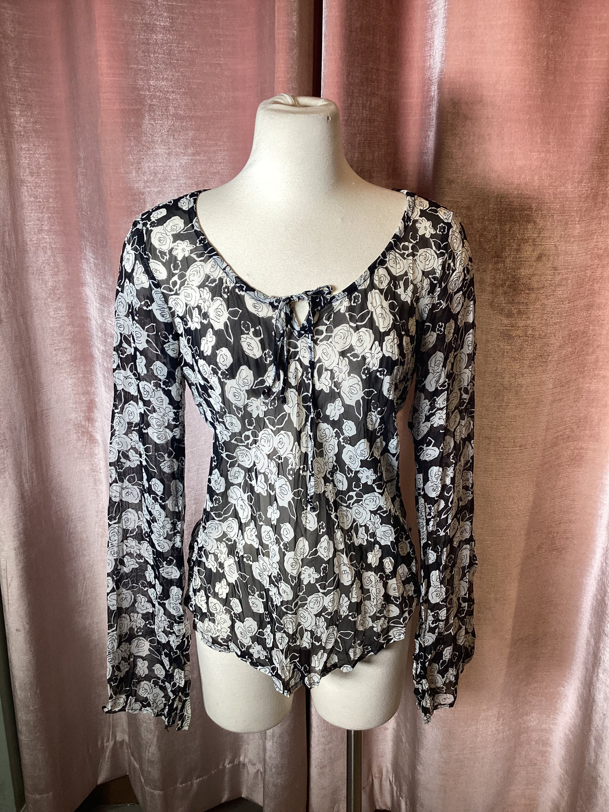 Vintage Y2K floral boho chiffon crinkle top - S