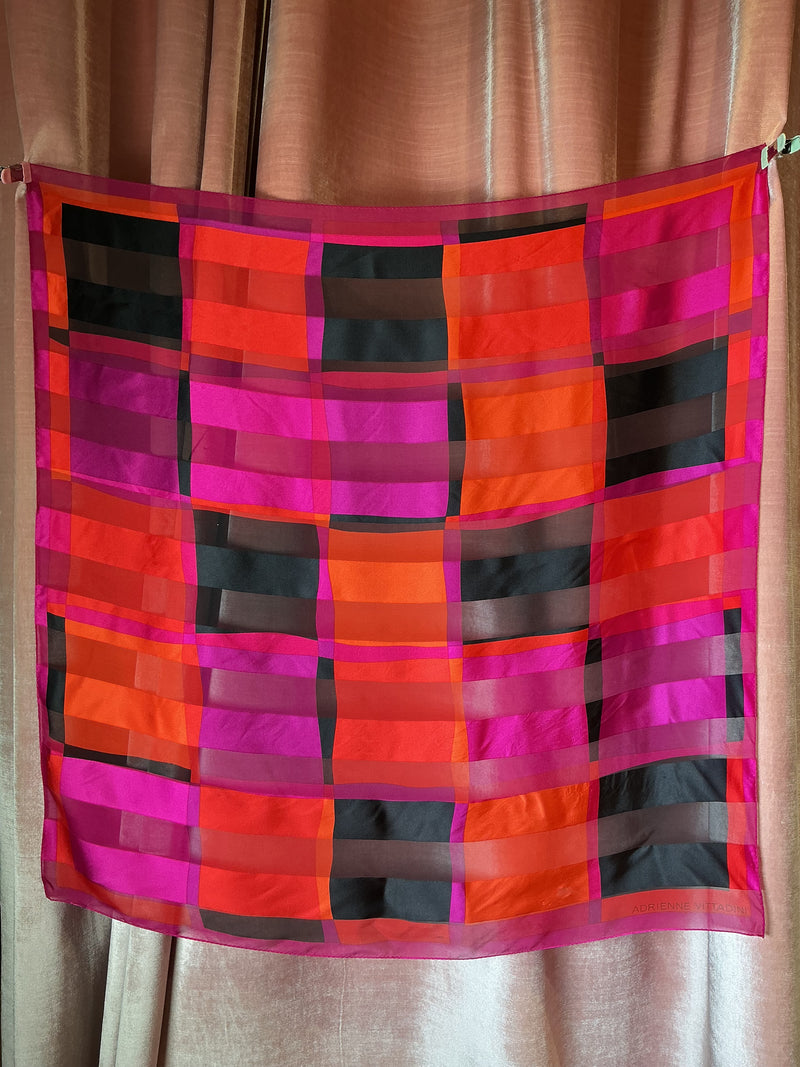 Vintage Y2K Adrienne Vittadini Abstract Geometric Vibrant Pink Orange square pattern scarf