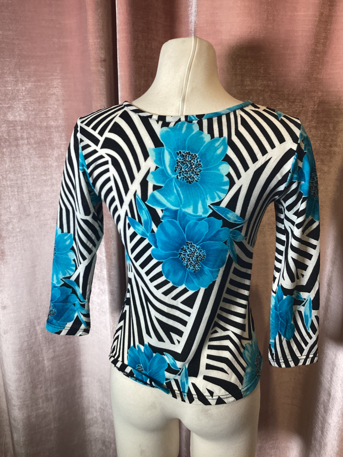 Vintage Y2K OP Art Graphic sequins beaded floral print Jersey top - S