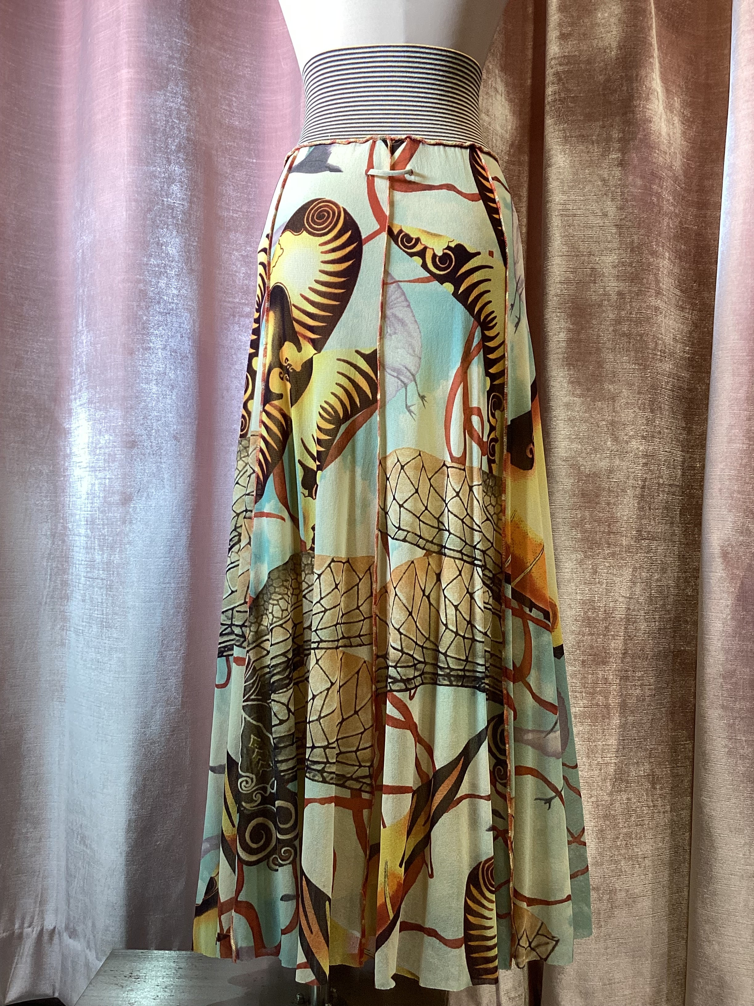 Y2K 90s Jean Paul Gaultier Maille Tribal Dragonfly Art Print Skirt