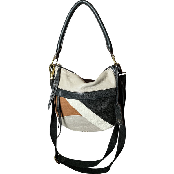 Fossil Patchwork Genuine Leather Shoulder Bag With Adjustable Crossbody Strap