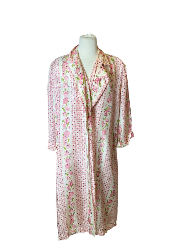 Vintage 1950s silk floral duster robe lightweight jacket