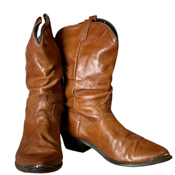 Vintage Y2K Cognac leather dingo cowgirl cowboy boots 6.5