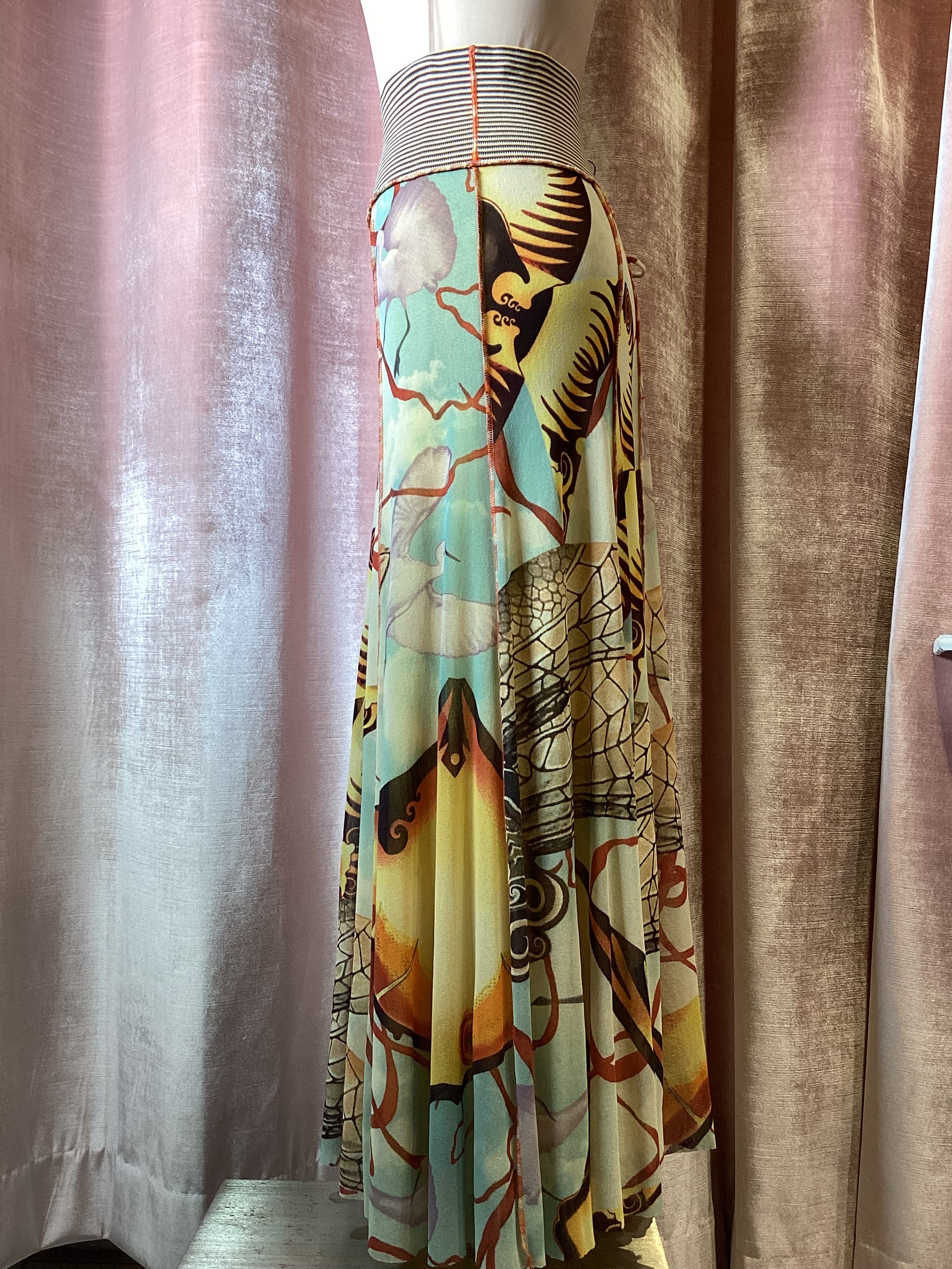 Y2K 90s Jean Paul Gaultier Maille Tribal Dragonfly Art Print Skirt