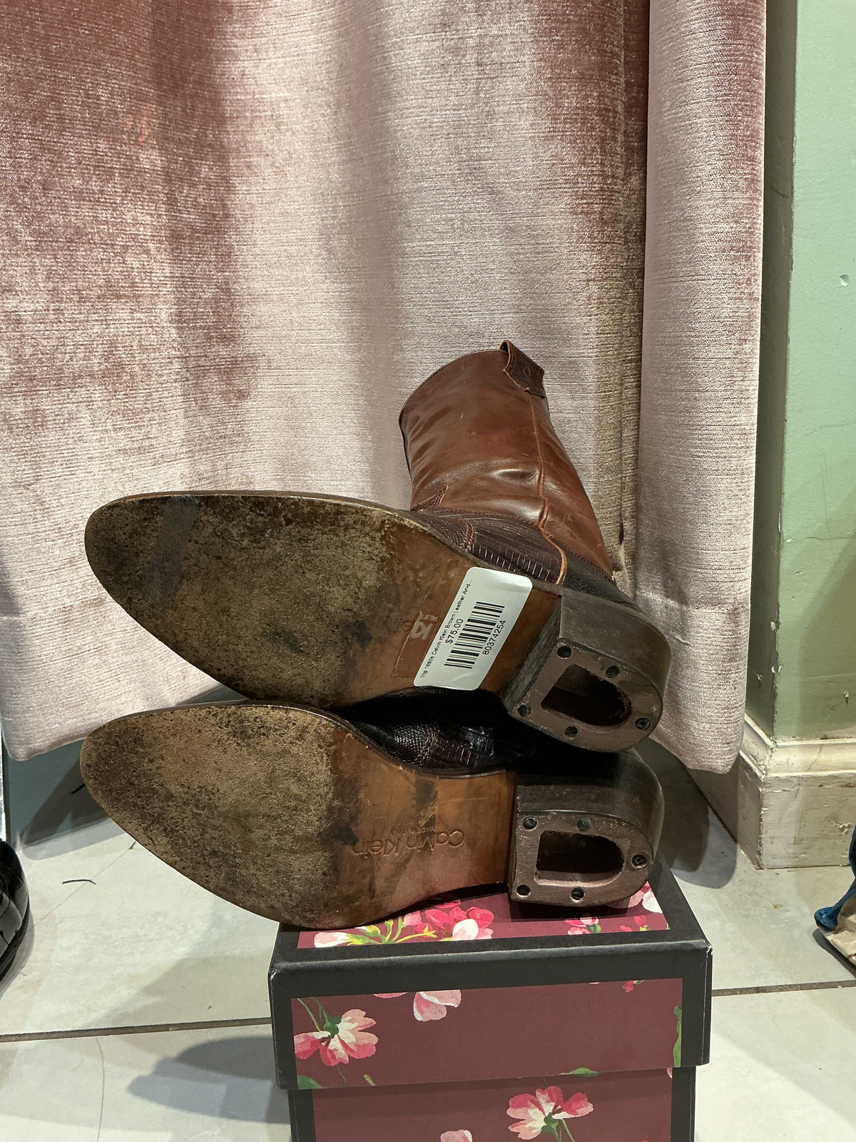 Vtg 1980s Calvin Klein Brown Leather Ankle Boots Women's Size 5.5 6