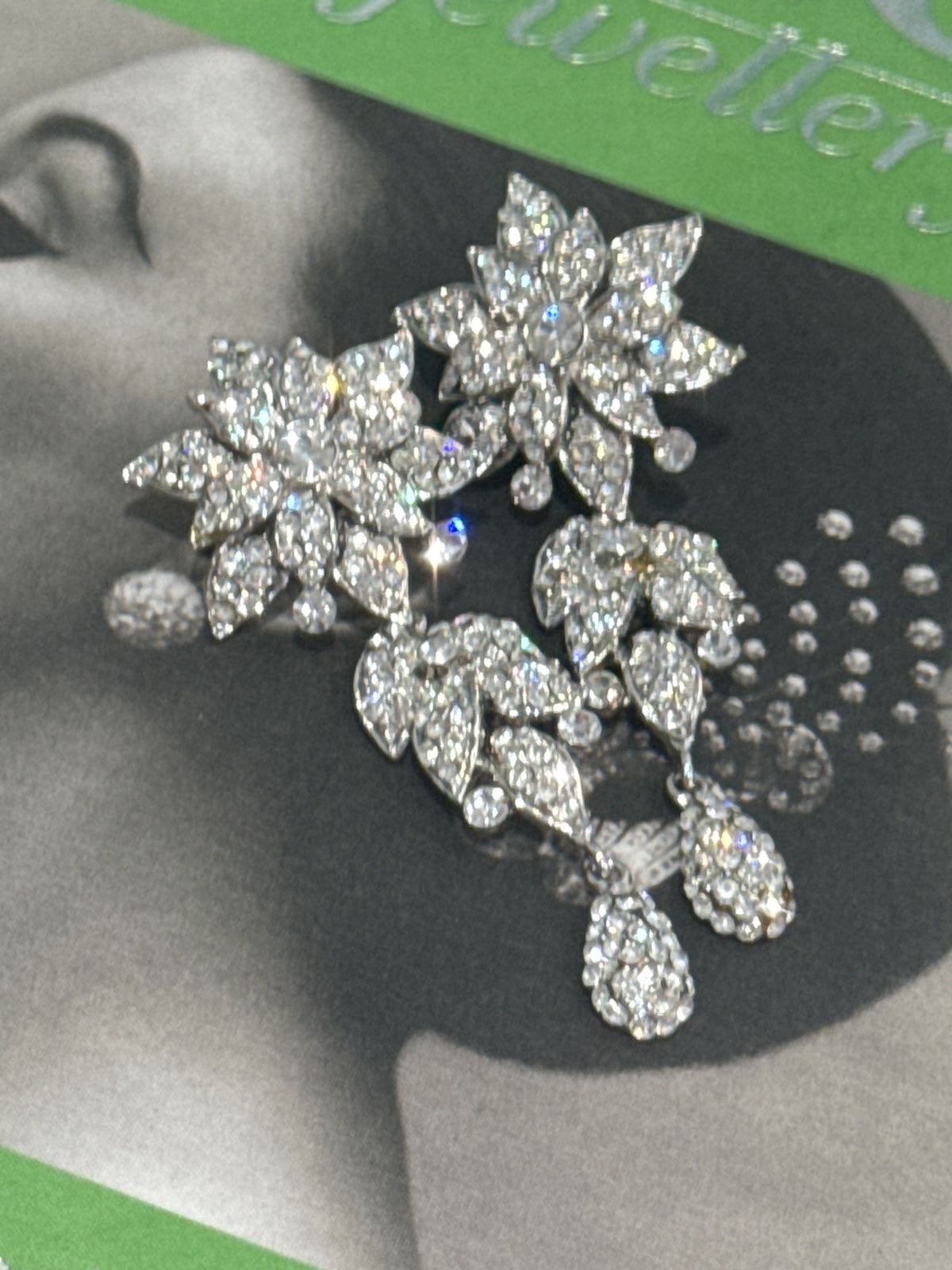 Vintage 1980s Statement CZ Flower Drop Crystal Clip Earrings