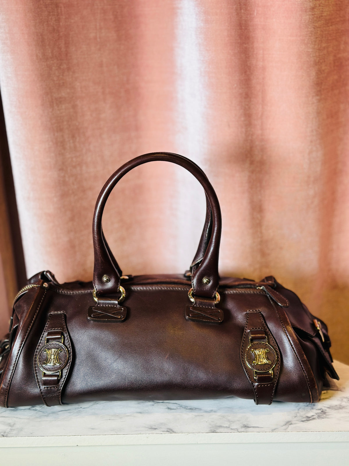 vintage 2000's Celine Triomphe Oversized Leather Cargo Shoulder Satchel Bag