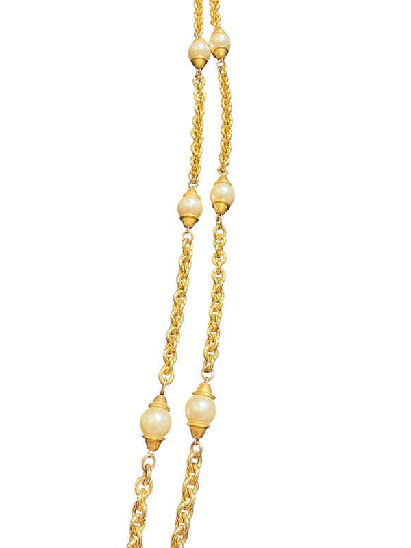 Vintage 80s Pearl Chunky Chain Long Layering Necklace