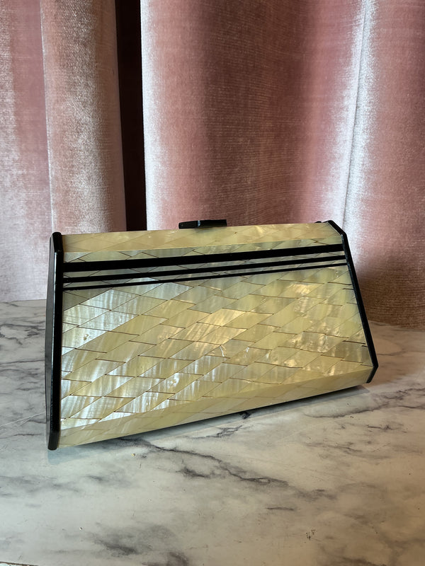 Vintage 1960s Walborg Mother of Pearl Hard Mini Box Clutch Bag